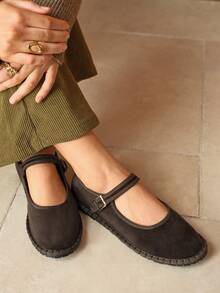 Rosivie Women's Casual Buckle Design Flat Loafers, Versatile For Daily Wear - Dark Grey - View 3