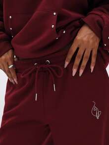 BABYPHAT 宽松运动裤，带铆钉细节，抽绳阔腿裤，宽松家居服，休闲街头服饰 - 鏽棕色 - 查看 6