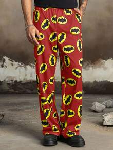 BATMAN X SHEIN Quần thể thao nam thời trang thường ngày in hình dơi khắp thân quần, túi xéo. - Đỏ - Xem 3