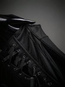 SHEIN ICON 女士性感透视腰部拼接网纱抹胸上衣 - 黑色 - 查看 9