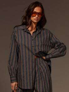 Athîral 女士休闲通勤条纹衬衫和短裤两件套 - 彩色 - 查看 4