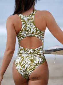 Swim SPRTY New Women's Summer Beach Tropical Ruched Sleeveless Swimsuit Surfing Outfit - Multicolor - View 6