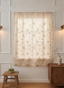 Cirelle 刺绣薄纱窗帘，精致花卉蕾丝窗巾，柔和米色，透光窗帘，适用于客厅卧室装饰