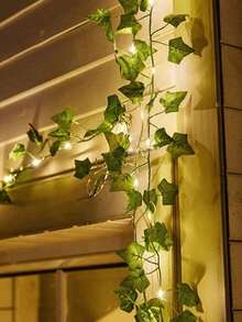 Artificial Ivy Leaf Plants With LED Light String, AA Battery Box Or 8 Modes USB Powered Green Vine Garland Chandelier For Wall Party Wedding Room Home Kitchen Indoor Outdoor Holiday Decoration (Batteries Not Included)