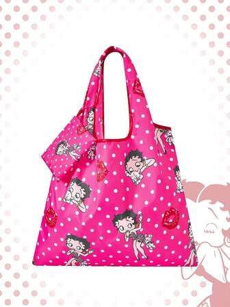 Betty Boop | ROMWE Bolso de tote plegable de gran capacidad con monedero, bolsa de compras portátil