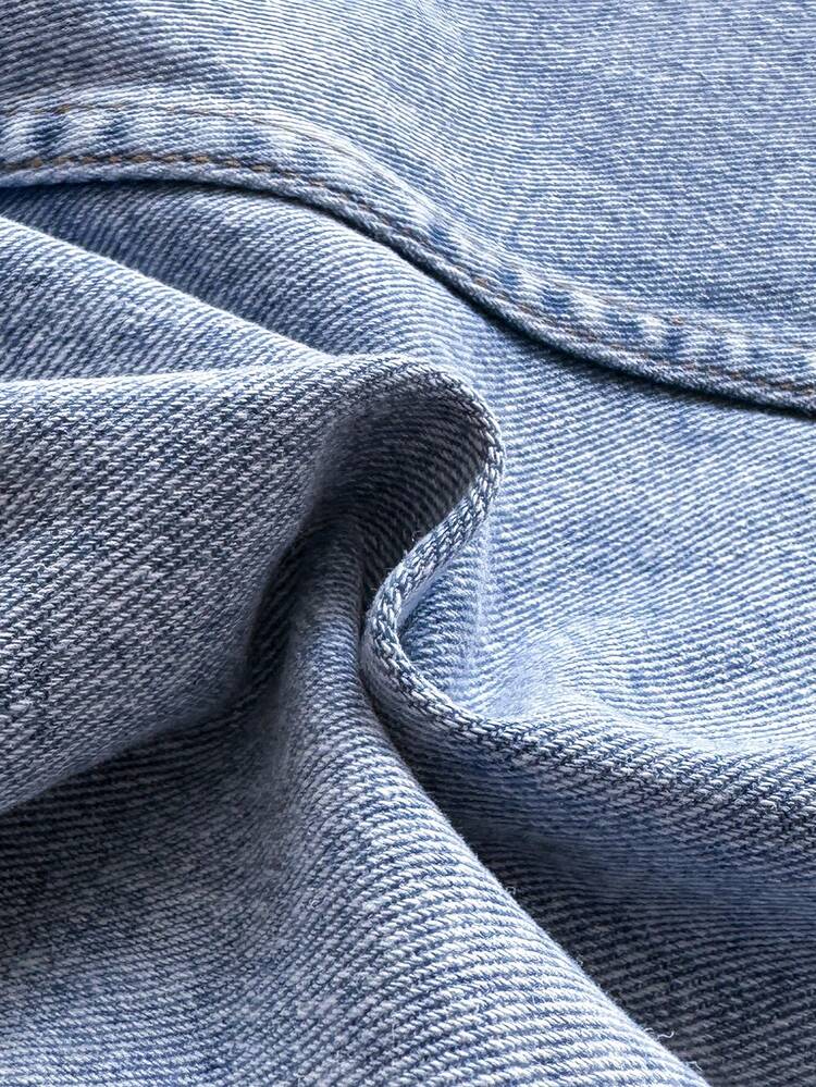 ウォッシュブルー カジュアル ルーズデニム サロペット ポケット付き、スナップボタンデコレーション、着用簡単、日常着に適したバーサタイルでファッショナブル - ライトウォッシュ - 見る 8