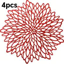 Bộ 12 tấm lót bàn tròn họa tiết hoa đỏ, đường kính 15 inch, chất liệu PVC, đường kính 3.94 inch, có thể giặt, dễ lau chùi, chống trơn trượt, chịu nhiệt, thích hợp trang trí phòng, bàn ăn, nhà cửa, các dịp lễ, tiệc tùng, sinh nhật, đám cưới và tiệc tối, Giáng sinh, Halloween và Lễ Tạ ơn. - Đỏ - Xem 11