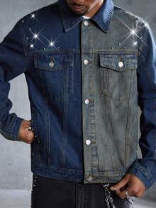 ROMWE MEN Street Life Men's Fashion Hip Hop Denim Jacket - Blue - View 4