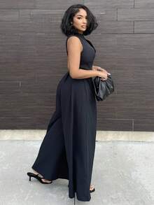 Alexandranx Extreme Wide Leg Zip Front Sleeveless Jumpsuit - Black - View 5