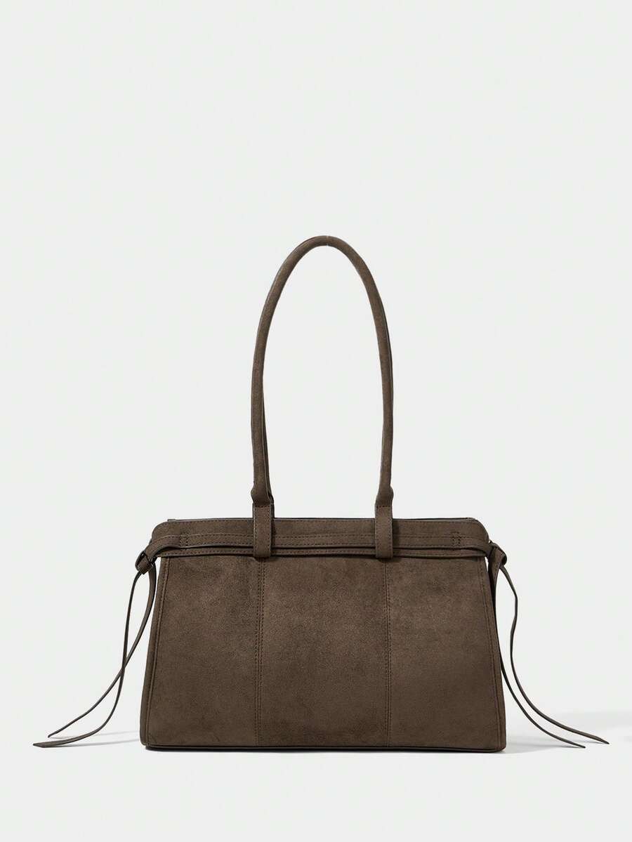 SHECARRY 女士休闲大容量麂皮单肩包，配有肩带，适合日常通勤 - 咖啡 - 查看 1