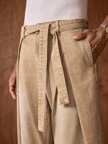 AKNOTIC Men's Woven Casual Loose Straight Leg Pants, Fashionable Daily Wear - Apricot - View 2