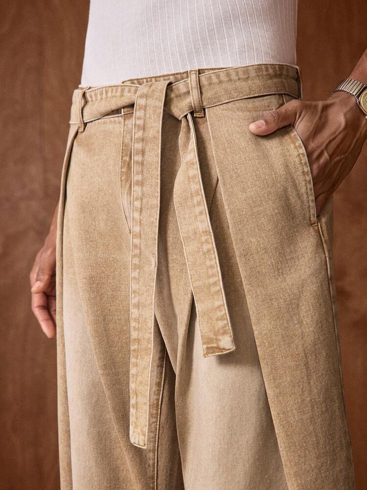 Men's Woven Casual Loose Straight Leg Pants, Fashionable Daily Wear