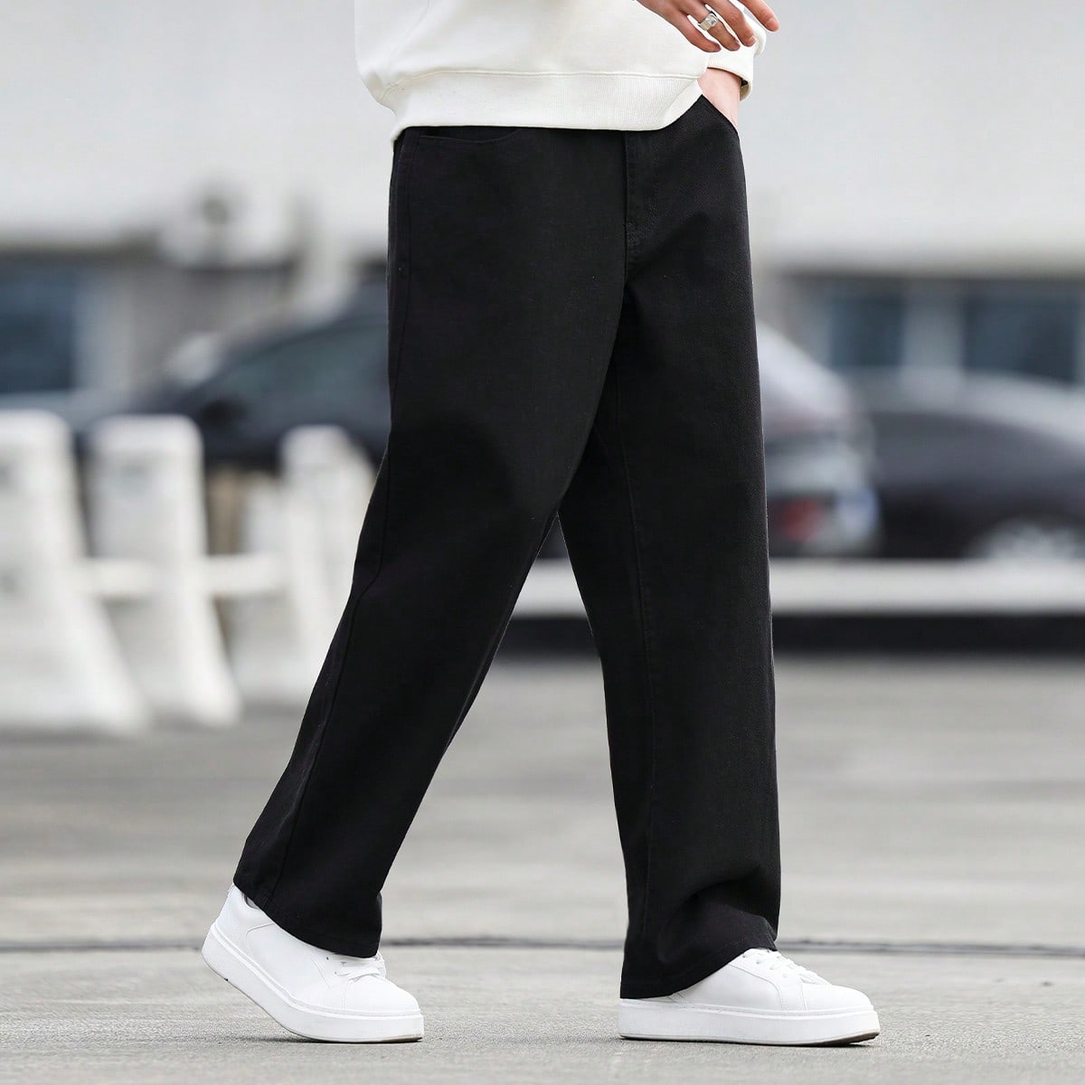 Pantalones vaqueros casuales y holgados para hombres con bolsillos, pantalones anchos negros para hombres, pantalones de vestir negros para hombres