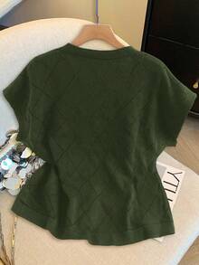 GlowEve CURVE 1 pieza Suéter de punto con botones dorados y patrón de diamantes para mujer de talla grande - Verde militar - Ver 2