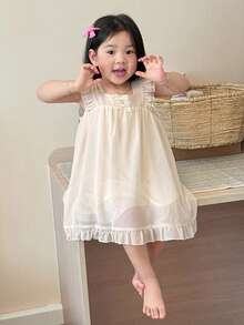 DAZY Infant/Toddler Girls' Ruffle Trim Loose Comfortable Homewear - Beige - View 3