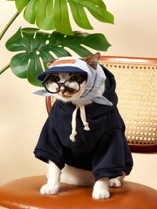 PETSIN 1 Pc Pet Cat Dog Universal Navy Blue Fashionable Casual Handsome Dog Hooded Sweatshirt - Navy Blue - View 2