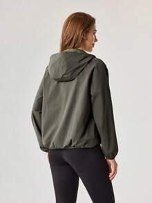 OutZeal Women Outdoor Jacket Workout Gym Hooded Drawstring Hem Jacket - Dark Green - View 6