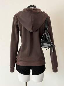 Jeanoix Women's Casual Letter Embroidered Thermal Lined Zip-Up Sweatshirt, Autumn - Multicolor - View 2