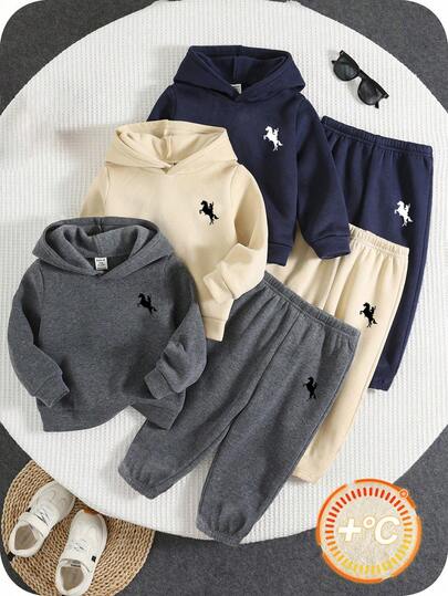 SHEIN 3 piezas Pantalones jogger de unicolor con forro térmico para bebés niños (sin parte superior), cómodos para uso diario casual, adecuados para interiores, exteriores, deportes, fiestas, sesiones de fotos, festivales, ropa urbana, chándal, Navidad, Año Nuevo, otoño/invierno