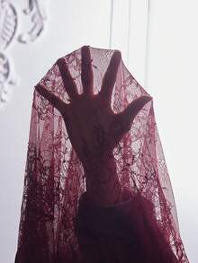 Slumberist 3pcs Plus Size Set: Floral Lace Robe + Sexy Lace Camisole & Shorts - Maroon - View 8