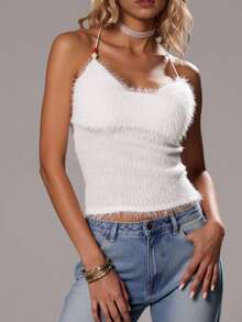 SHEIN Unity Women's Fashionable Sexy Halter Backless Camisole Top - Apricot - View 1