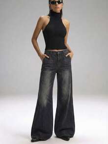 LYSMO Top din tricot fără mâneci, de culoare uni, pentru damă, cu gât roscat, primăvară/toamnă - Negru - Vizualizare 5