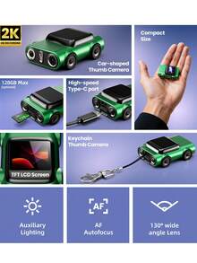 Teckwe Camera móc khóa hình ô tô 2K, camera đeo người cho thể thao/sự kiện, phụ kiện du lịch di động có chức năng quay video, camera đeo được thiết kế hình xe vui nhộn. - Máy chụp hình - Xem 4