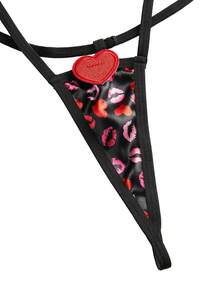 Fantasy Costume 2件套情人节粉色和红色缎面印花连体衣+手杖，女士内衣套装 - 紅色 - 查看 3