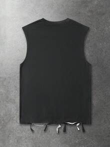 ROMWE MEN Men's Summer Fashionable Street Style Distressed Graphic Tank Top - Black - View 2