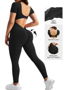 Rhythm Era 无缝高弹力加大码女式运动健身瑜伽休闲露背提拉连体裤