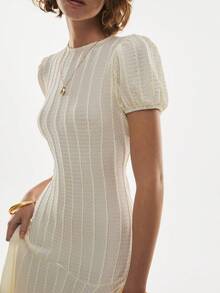 Poéselle 女士纯色简约日常圆领短袖连衣裙 - 杏色 - 查看 4