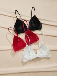 Charlaine 3pcs Women's Lace Trim Underwire Bra - Multicolor - View 2