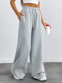 EURMUSE Women Loose Fit Front Stitch Detailed Sweatpant Pant - Light Grey - View 4