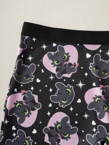 SHEIN How to Train Your Dragon Bộ đồ lót áo ngực và quần lót liền thân họa tiết hoạt hình dành cho nữ - màu đen - Xem 6