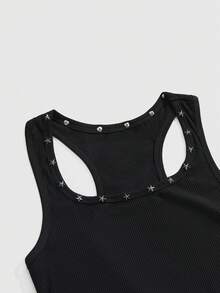 ROMWE Grunge Punk 女士复古朋克摇滚铆钉五角星背心，百搭街头风 - 黑色 - 查看 3