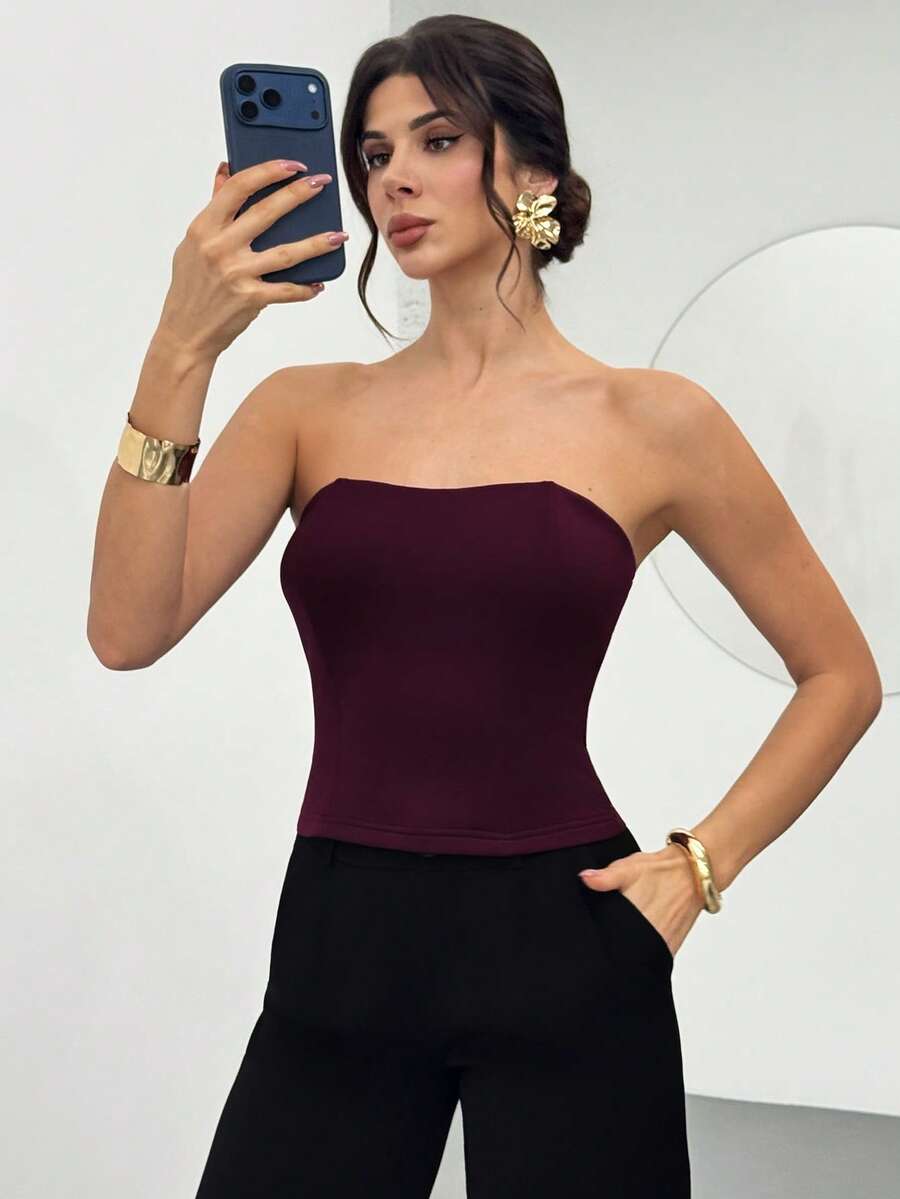 Firerie Women's Casual Elegant Tight-Fitting Camisole Top, Autumn/Winter Layering Undershirt, Classic Wardrobe Essential - Red Violet - View 1