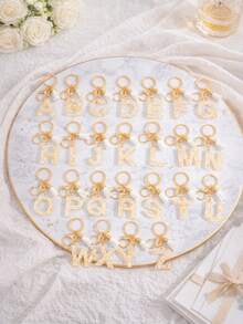 Cute Initial Letter Keyrings White Keychen,Capital Alphabet Gold Foil Resin Keychain Charm With Butterfly Tassel Pendant,Fashion Key Chain For Women Gift Purse Bag Handbag Decor,Father's Day Mother's Day Birthday Gift Thanksgiving And Christmas Day Holiday Gifts - White - View 2