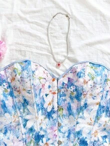 Soleia Débardeur moulant à boutons devant avec motif floral jacquard pour femmes - Multicolore - Voir 4