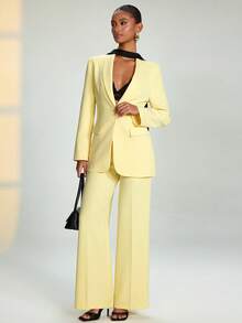 SHEIN WHITE BELT DETAILED VEST AND PANT SET - Yellow - View 4