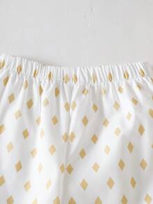 SHEIN Baby Girl Ruffle Hem Printed Round Neck Short Puff Sleeve Shirt And Pants Casual Outfit Baby Arabic Clothing  Baby Girl Party Dress Baby Girl Princess Casual Pant Sets - Apricot - View 8