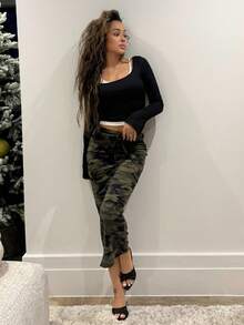 RebeccaVibe Camo Print Knot Front Pencil High Waisted Skirt - Multicolor - View 5