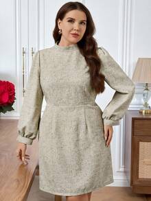 EMERY ROSE Váy ngắn cổ đứng thanh lịch thường ngày cỡ lớn cho nữ, mùa thu/đông - Màu be - Xem 3