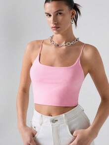SHEIN EZwear 夏季粉色露脐休闲背心，情人节女士背心 - 粉色 - 查看 6