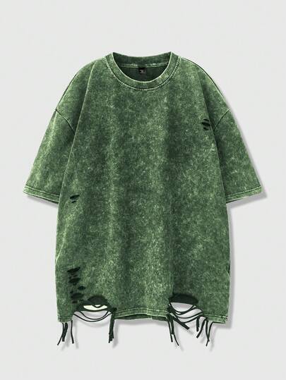 Manfinity EMRG Áo thun nam cỡ lớn màu xanh lá cây cổ tròn tay ngắn