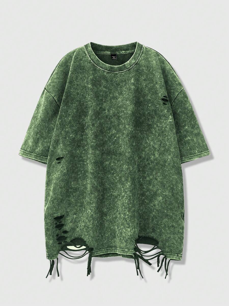 Manfinity EMRG 男士加大码绿色圆领短袖T恤 - 綠色 - 查看 1