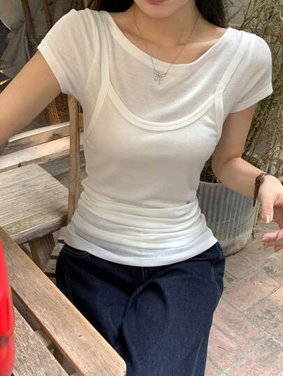 DAZY Women's Solid Color Casual Tie-Up 2 Pieces Set, Summer