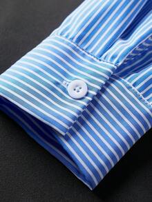 Franclia Women's Striped Patchwork Shirt Collar Long Sleeve Casual 2 In 1 Dress