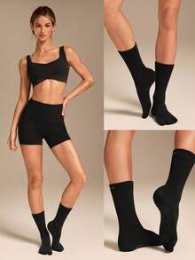 1 Pair Toasty Toes Soft Comfy Anti-Slip Sweat-Wicking Mesh Instep Cotton-Blend Yoga Toe Socks Studio  Outdoors Daily Casual Wear Spring Summer - Black - View 9