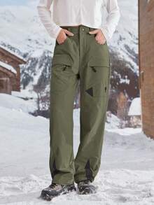 SHEIN In My Nature Women's Outdoor Casual Cargo Hiking Pants, Autumn/Winter - Olive Green - View 4
