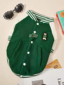 PETSIN 1 Pc Pet Cat Dog Universal Fashion Handsome Green Leisure College Style Baseball Jacket With Velvet Inner Comfortable Pullable Dog Jacket Coat - Green - View 5